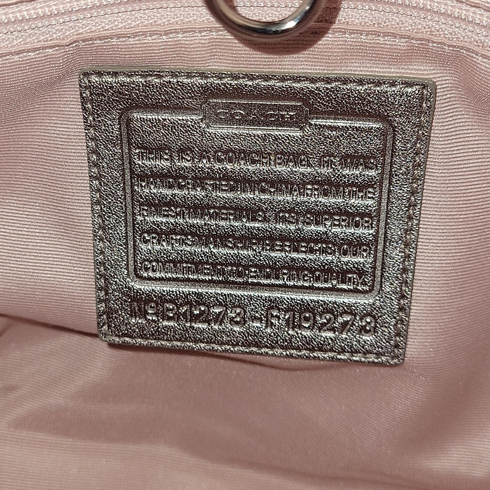 Coach Canvas Tote with Pink Stripe and Seashell Motif Tote Shoulder Bag F19273 - Picture 16 of 16
